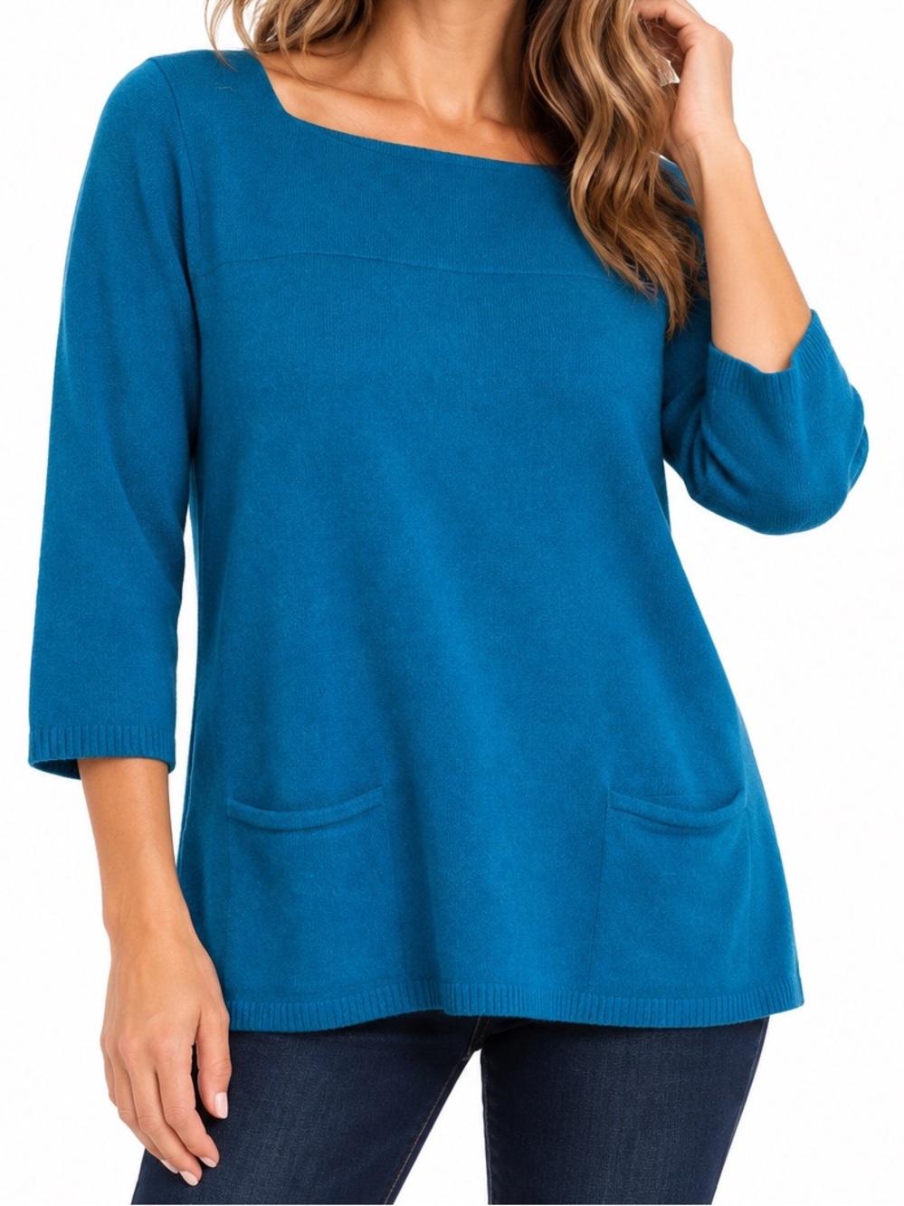 Peck and Peck 100% Cashmere XL 2-Ply Teal Blue Boatneck Sweater